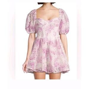NWT Bardot Women's Kiah Floral Eyelet Lace Mini Dress Size US 8 Large pink